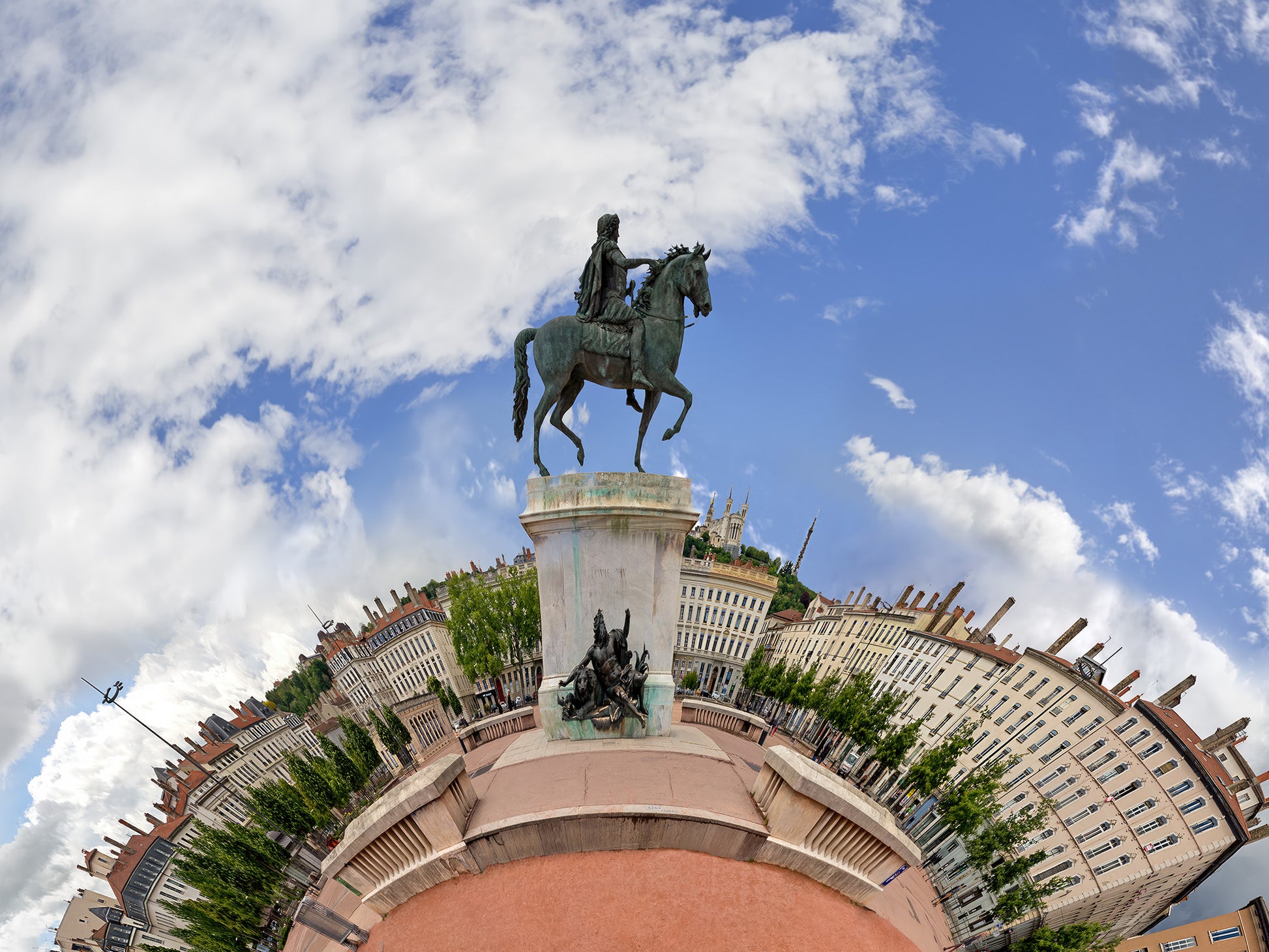 Detail 1 of Bellecour Planet, Little Big World creative fine art photography by Jean-Charles Garrivet, showing the Louis XIV equestrian statue on Place Bellecour in Lyon.