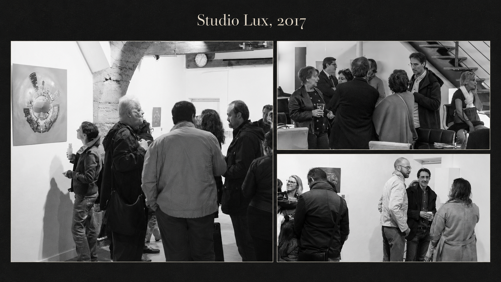 Little Big World exhibition by Jean-Charles Garrivet at Studio Lux in 2017, featuring visitors discovering creative fine art photography artworks.