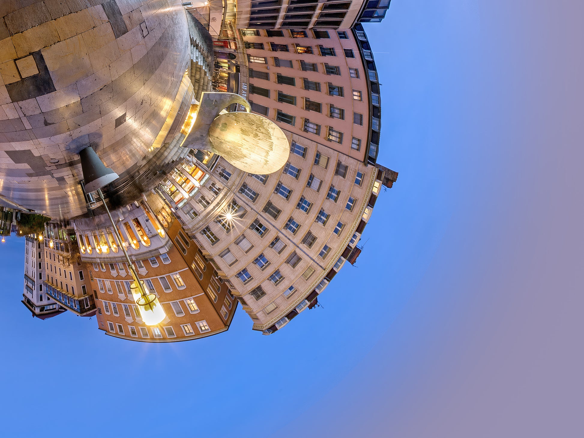 Detail 2 of Lyon Opera Planet, Little Big World creative fine art photography by Jean-Charles Garrivet, showing illuminated buildings and architectural details around Place de la Comédie in Lyon.